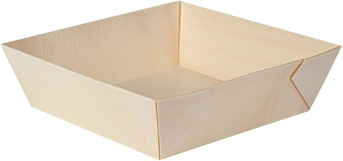 Restaurantware Taipei 14 Ounce Food Containers 100 Square Wooden Bento Boxes - Lids Sold Separately Grease Impermeable Poplar To Go Boxes Disposable Serve Noodles Dumplings And More