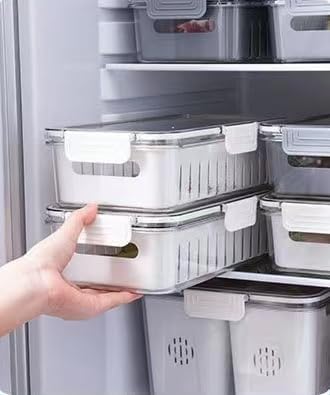1PCS Produce Saver Rectangular Food Storage Container, White, 11.5 x 3 x 3 Inches, Airtight, Leak Proof, Reusable, Durable, Dishwasher Safe