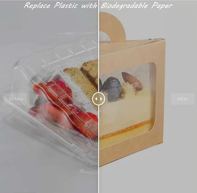 Cake Pie Cheesecake Individual Slice Disposable Boxes Triangular Compostable Containers with Lids, Take Out Togo Packaging, Dessert Bakery Cafe Business (50)
