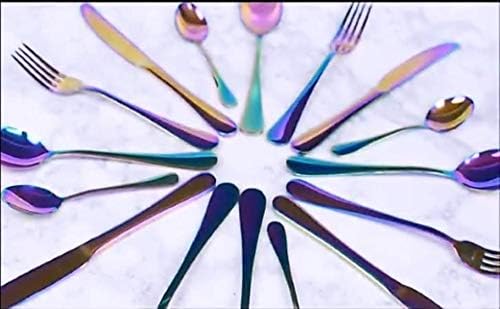 Lightahead 24pcs Rainbow colored Iridescent Stainless Steel Flatware Premier Quality Rainbow Colored Tableware Cutlery Set in attractive Black Gift Box (Multicolored)