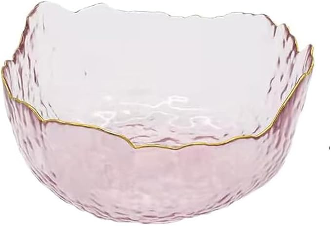 45oz Glass Salad Bowls, Kitchen Meal Prep Bowls, Irregular Shape Decorative Centerpiece Bowls, Kitchen Serving Bowls for Salad, Fruit, Dessert, Freezer Safe - Light Pink (Large)