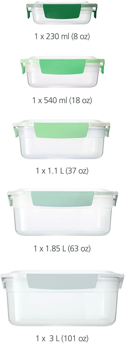 Joseph Joseph Nest Lock, 10 Piece Plastic Food Storage Container set with lids, Leak Proof, Airtight, Space Saving, Kitchen Storage - Sage Green