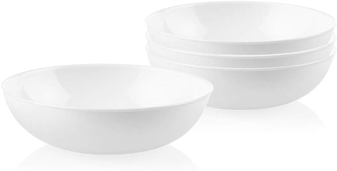 Corelle Vitrelle 4-PC Large 46-Oz Glass Meal Bowls Set, Service for 4, Compact Stack Bowls Set For Salad and Pasta, Microwave & Dishwasher Safe, White