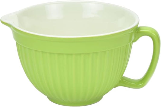 Omniware Simsbury Stoneware Batter Bowl - 2 Quart Mixing Bowl with Handle & Pour Spout - Microwave, Oven, Freezer, Dishwasher Safe - Lead-Free, Food-Safe Glaze (Citron)