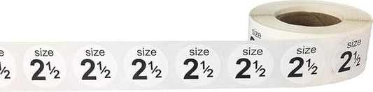 Shoe Size 2 1/2 White Stickers - 3/4 Inch Round, 500 Semi-Gloss Adhesive Labels Per Roll for Retail, Footwear Inventory, and Organization - Made in The USA