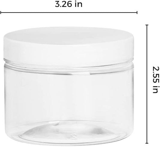 Healthy Packers 8oz Plastic Jars With Lids, Labels and White Marker - 24-Pack Small Plastic Containers with White Lids. Great for Slime, Lotion, Crafts, Travel General Storage