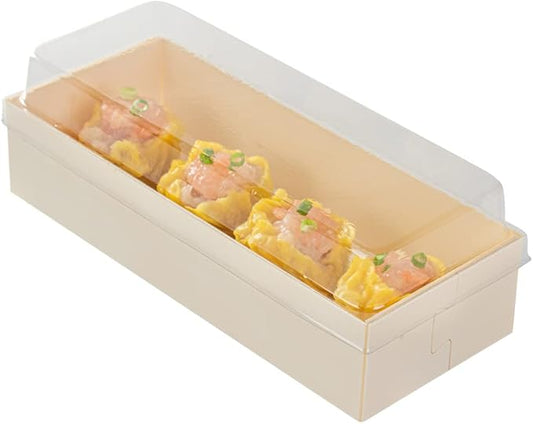 Restaurantware LIDS ONLY: Taipei 7.5 Inch Rectangle Long Straight Lids, 100 Plastic Lids For 18 oz Rectangle Long Straight Wooden Containers - Containers Sold Separately, Clear Plastic Lids