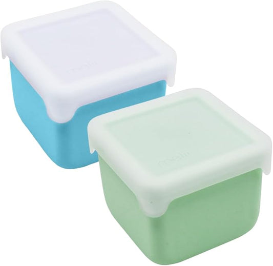 melii 100% Silicone Snack Container 2-Pack, 236ml/8oz per Container, Easy to Open Lid, Dishwasher, Microwave, Freezer safe, BPA Free - Blue and Mint