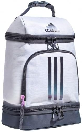 adidas Excel Lunch Bag, Cooler with Zipper, Pocket for Ice Pack, and Clip, Temperature Control Insulation, Jersey White/Shadow Chrome/Onix Grey, One Size