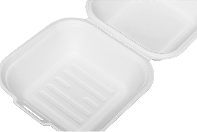 KARAT EARTH Clamshell Take Out Food Containers [6"x6", 500 ct ] Compostable To Go Containers, Natural Biodegradable Bagasse, Made of Sugarcane Fibers | White