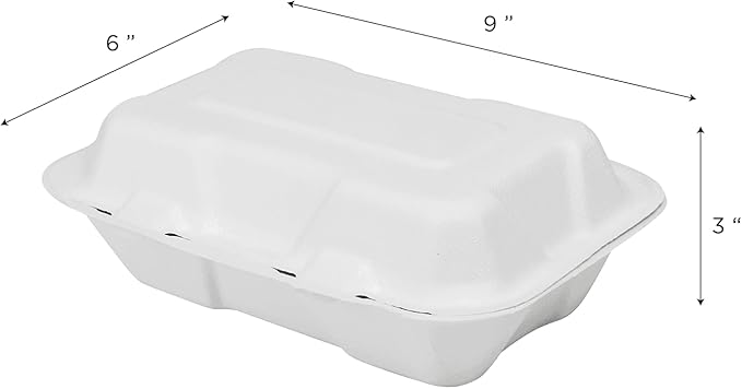 KARAT EARTH Clamshell Take Out Food Containers [9"x6", 200 ct ] Compostable To Go Containers, Natural Biodegradable Bagasse | White