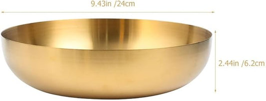 9.4" Stainless Steel Mixing Bowls - 75oz Gold Serving Bowl, Large Metal Decorative Bowl for Salad, Soup, Pasta, Snack, Cooking, Baking, Dishwasher Safe