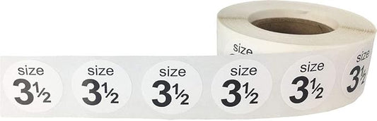 Shoe Size 3 1/2 White Stickers - 3/4 Inch Round, 500 Semi-Gloss Adhesive Labels Per Roll for Retail, Footwear Inventory, and Organization - Made in The USA