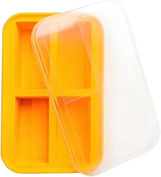 Silicone Freezer Tray with Lid – 1 Cup Portion Mold (4 Portions), Reusable Food Storage Container for Meal Prep, Soup, Sauce, Broth and Leftovers - DPA free - Microwave, Oven and Dishwasher Safe