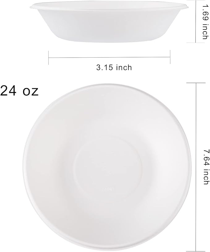 200pcs Compostable Paper Bowls[24oz], 100% Compostable Biodegradable,Disposable Bowls, Made Eco-Friendly Sugar Cane Fibers,Microwave Safe,Natural Sugarcane Fibers Bowls For Hot and Cold Food