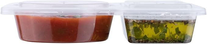 Futura 5 Ounce Snack Containers, 100 Microwavable Sauce Containers - 2 Compartments, Hinged Lid, Clear Plastic Portion Cups, For Condiments Or Dips - Restaurantware