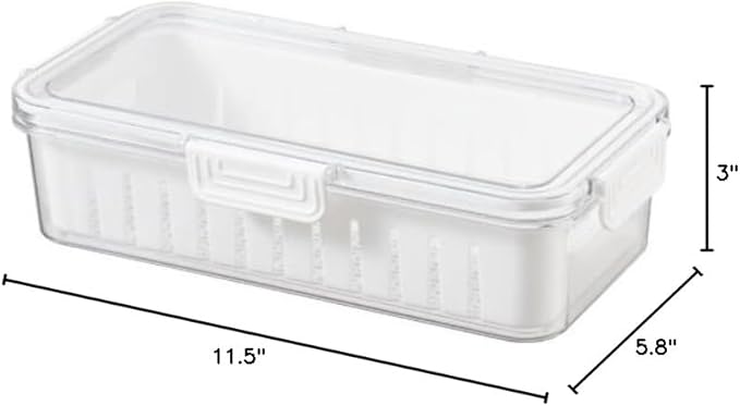 1PCS Produce Saver Rectangular Food Storage Container, White, 11.5 x 3 x 3 Inches, Airtight, Leak Proof, Reusable, Durable, Dishwasher Safe