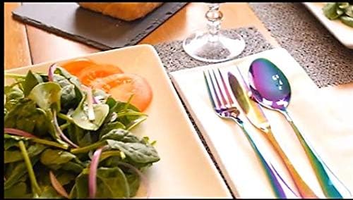 Lightahead 24pcs Rainbow colored Iridescent Stainless Steel Flatware Premier Quality Rainbow Colored Tableware Cutlery Set in attractive Black Gift Box (Multicolored)