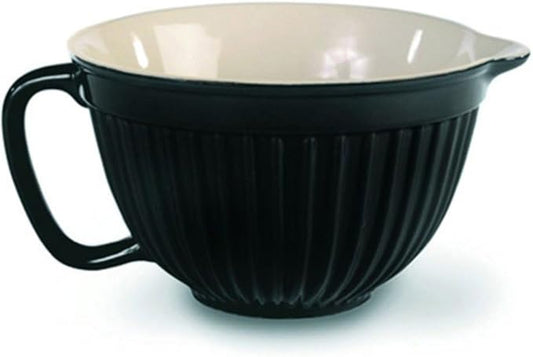 Omniware Simsbury Batter Bowl - 2 Quart Stoneware Mixing Bowl with Handle & Pour Spout - Microwave, Oven, Freezer, Dishwasher Safe - Food Safe Bakeware (Black)