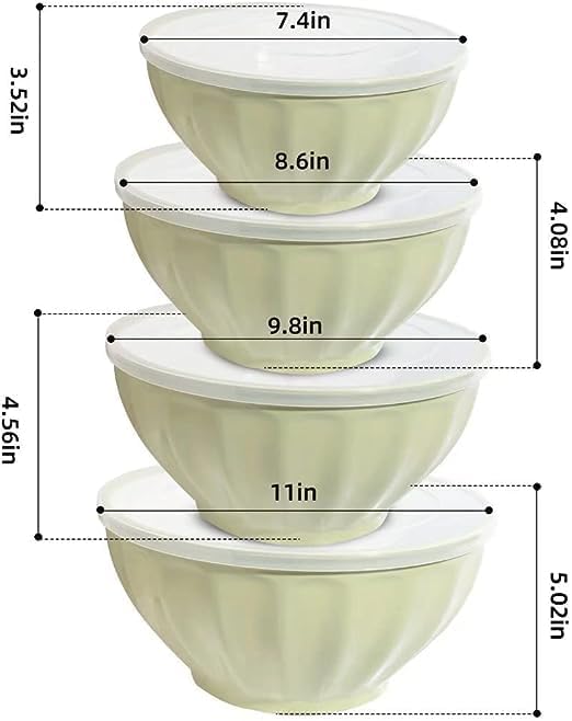 Mixing Bowls with Lids Set,Plastic Bowls Prep Bowl with Lid,Mixing Bowl Set for Kitchen Cooking, Baking,Storage Food,4 Big Nesting Bowls and 1 Egg Whisk,Microwavable,Stackable