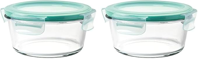 OXO Good Grips 4 Cup Smart Seal Leakproof Glass Round Airtight Food Storage Container (Pack of 2)