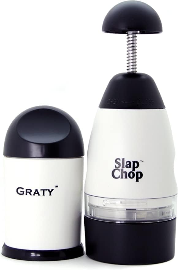 Original Slap Chop Slicer with Japanese Stainless Steel Blades & Cheese Graty | Manual Food Chopper & Twist Grater for Cheese, Vegetables, Salad Toppings, & More | Lightweight & Easy to Clean