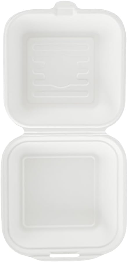 Restaurantware Pulp Safe No PFAS Added 15 Ounce Clamshell Boxes 100 Disposable Containers - Home Compostable Microwavable And Freezable White Bagasse Containers With Built-In Hinged Lid