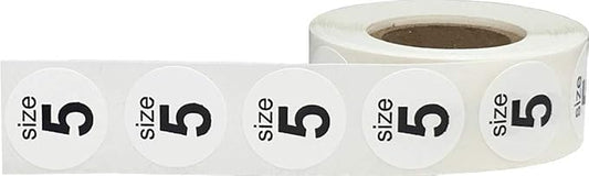 Shoe Size 5 White Stickers - 3/4 Inch Round, 500 Semi-Gloss Adhesive Labels Per Roll for Retail, Footwear Inventory, and Organization - Made in The USA