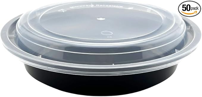 Meal Prep Containers 24oz Plastic Take-Out Container with Lids, 1 Compartment, BPA-Free, Microwave Safe, Food Storage Containers with Lids for Lunch, Salad, Bento Box (50 Pack)