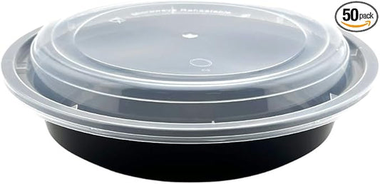 Meal Prep Containers 24oz Plastic Take-Out Container with Lids, 1 Compartment, BPA-Free, Microwave Safe, Food Storage Containers with Lids for Lunch, Salad, Bento Box (50 Pack)