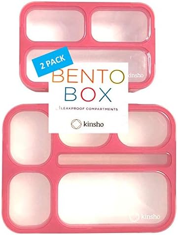 Bento Lunch Box and Snack Container Set for Kids Women | Small & Large Leakproof Boxes for Work School Daycare | Divided Portion Containers for Girls Teens Toddlers, Large and MINI, Pink 2 pack