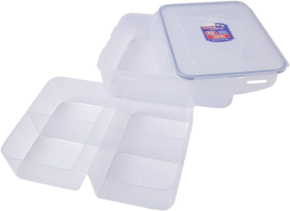 LOCK & LOCK Rectangular Food Container with Divider, Short, 16.2-Cup, 131-Fluid Ounces