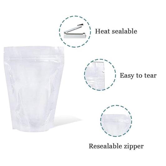 PABCK 100 Pack (Inside Size 3.15x2.87 inch) Clear Resealable Stand Up Bags Heat Seal Zipper Lock Reusable Storage Pouches for Zip Food Storage Lock Packaging with Tear Notches