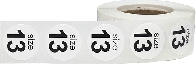 Shoe Size 13 White Stickers - 3/4 Inch Round, 500 Semi-Gloss Adhesive Labels Per Roll for Retail, Footwear Inventory, and Organization - Made in The USA