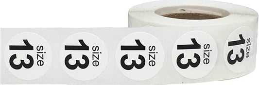 Shoe Size 13 White Stickers - 3/4 Inch Round, 500 Semi-Gloss Adhesive Labels Per Roll for Retail, Footwear Inventory, and Organization - Made in The USA