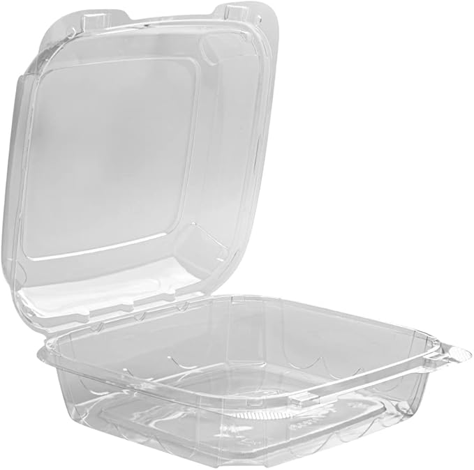 Restaurantware Thermo Tek 33.8 Ounce Clamshell Containers 100 Anti-Fog To Go Food Containers - Freezable Square Clear Plastic Food Packaging Containers Disposable