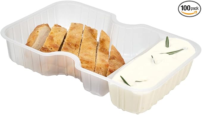 Restaurantware TRAYS ONLY: Futura 10 Ounce Trays For Meal Prep Containers 100 Microwavable Trays For 32 Or 37 Ounce Containers - Containers Sold Separately 2 Compartments White Plastic Food Trays