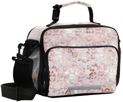 Pink Leopard Print Golden Cheetah Lunch Box for Girls Cute Lunch Bags for Women Cooler Bag Reusable Lunch Tote Bag Insulated Shoulder Bag for Work School Picnic