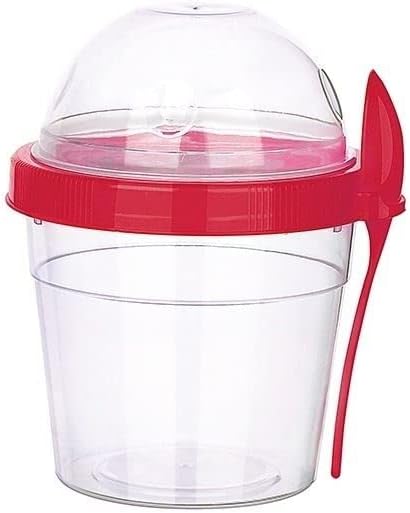 4 Pack 17 oz Small Breakfast On The Go Yogurt Parfait Cups, Reusable Plastic Containers with Lids and Spoons, Perfect Jars for Overnight Oats Cereal Granola Oatmeal (4 Colors - Set 2)