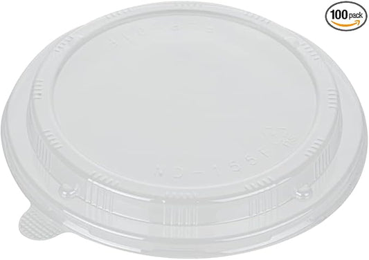 Restaurantware LIDS ONLY: Taipei 6.8 x 6.3 x 0.8 Inch Round Transparent Lids 100 Plastic Lids For 16 And 34 Ounce Round Wooden Containers - Containers Sold Separately Clear Plastic To Go Box Lids