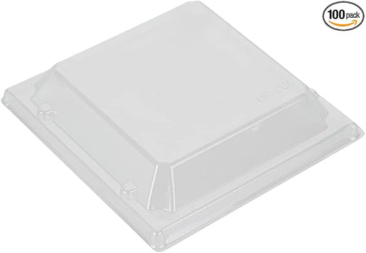 Restaurantware LIDS ONLY: Taipei 5.3 x 5.3 x 1 Inch Square Transparent Lids 100 Plastic Lids For 14 Ounce Square Flare Wooden Containers - Containers Sold Separately Clear Plastic To Go Box Lids