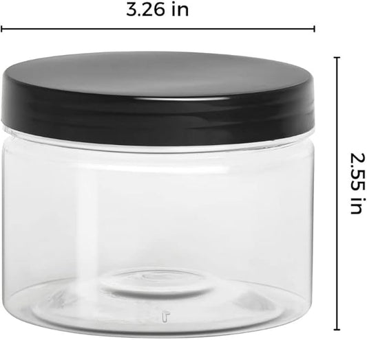 Healthy Packers 8oz Plastic Jars With Lids, Labels and White Marker - 24-Pack Small Plastic Containers with Black Lids. Great for Slime, Lotion, Crafts, Travel General Storage