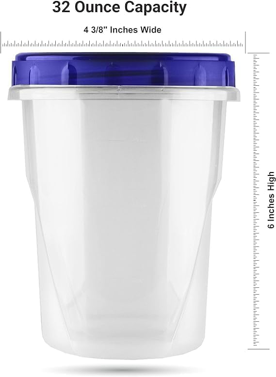 HomeyGear [32 oz - 8 Pack] Twist Top Food Deli Containers Screw And Seal Lid 32 Oz Stackable Reusable Quality Plastic Storage Container 8 Pack. Screw & Seal Lids BPA Free