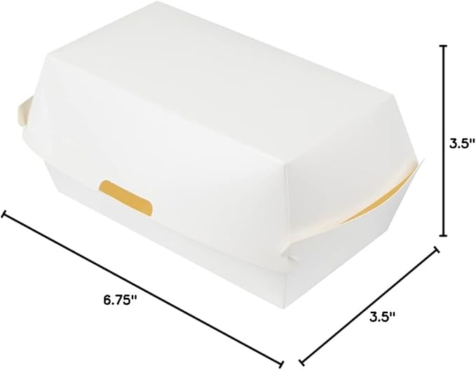 Restaurantware Bio Tek 6.7 x 3.5 x 3.5 Inch Clamshell Food Containers 100 Disposable Sandwich Containers - Hinged Lid Tab-Lock Closure White Paper Hot Dog Containers Recyclable Greaseproof