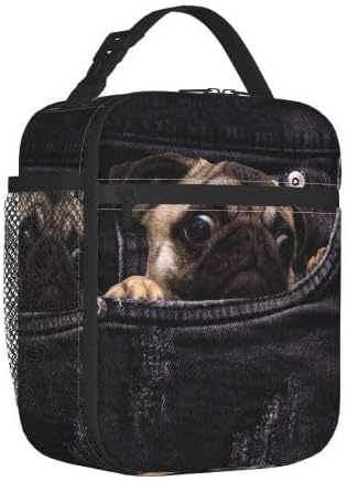 YETTA YANG Cute Funny Dog 3d Pug Portable Lunch Bag Insulated Lunch Box Reusable Totes For Women Men Work Picnic Camping