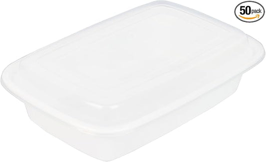 Restaurantware Asporto 24 Ounce Take Out Containers, 50 Food Containers With Lids - Microwavable, Disposable, White Plastic To Go Food Containers, No BPA, For Take Out And Delivery