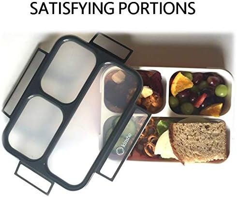 kinsho Bento Box with Insulated Lunch Bag and Ice Pack for Kids Container for Adults Snacks and Lunches. 3 Compartments, Leakproof Portion Boxes Japanese Style for School or Work, Grey - Black