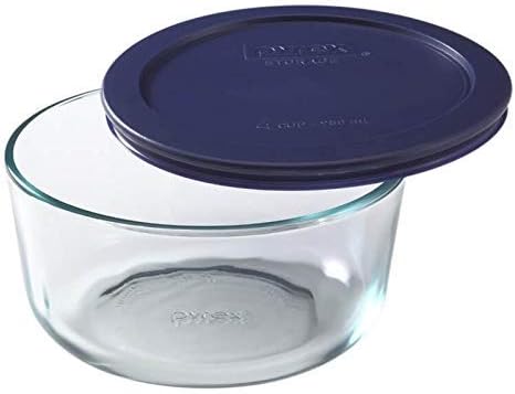 Pyrex Storage 2-Cup Round Dish, Clear with Blue Lid Case of 6 Containers
