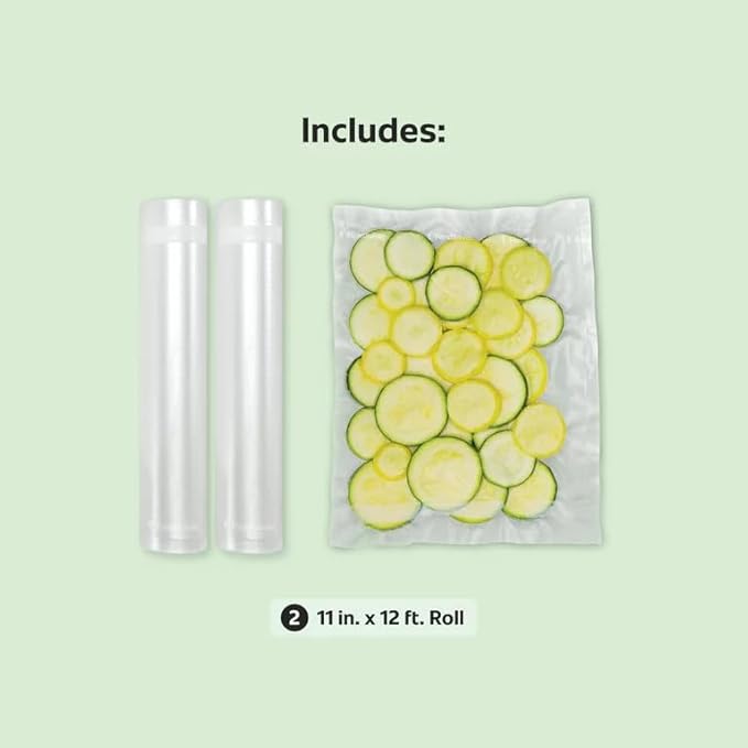 FOODSAVER 11" x 12' Vacuum Seal Rolls with BPA-Free Multilayer Construction for Food Preservation, 2-Pack…