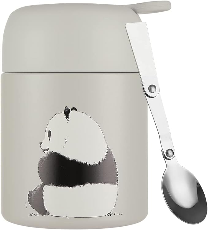 Funkrin 16oz Insulated Food Jar with Folding Spoon,Stainless Steel Lunch Bento Box for Kids Adults, Vacuum Leak Proof Soup Container for Hot & Cold Food